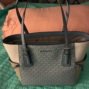 Michael Kors tote nwt, light blue,tan and grey with silver hardware